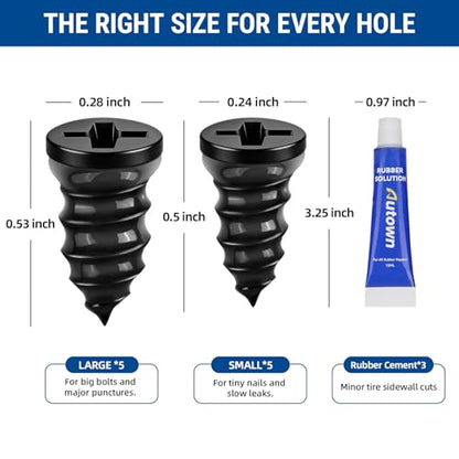 AUTOWN 21PCS Tire Repair Rubber Nail Kit - Complete Screw Plug Kit with Glue, Fast Fix for Flat Tires on Car, Truck, Motorcycle, SUV & More - size: 21pcs