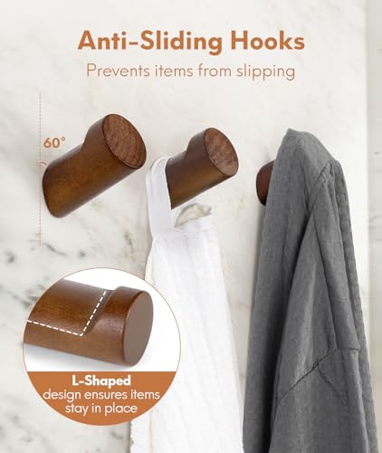 Optish Wood Wall Hooks for Hanging, 4 Pack Hat Hook for Walls, Coat Hook Wall Mount, Backpack Hooks for Walls, Bathroom Towel Hanger (Walnut) - color: Walnut