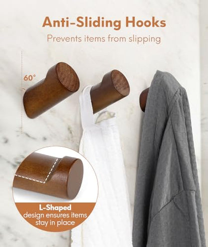 Optish Wood Wall Hooks for Hanging, 4 Pack Hat Hook for Walls, Coat Hook Wall Mount, Backpack Hooks for Walls, Bathroom Towel Hanger (Walnut) - color: Walnut