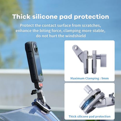 SEASKY M02 Motorcycle Windscreen Clamp Mount Motorbike Accessories for Gopro Hero 13 12 11 10 9 8 for DJI Action 5 4 3 2 OSMO 360 for insta360 X5 X4 X3 Ace Pro 2 Action Camera All Aluminum Metal