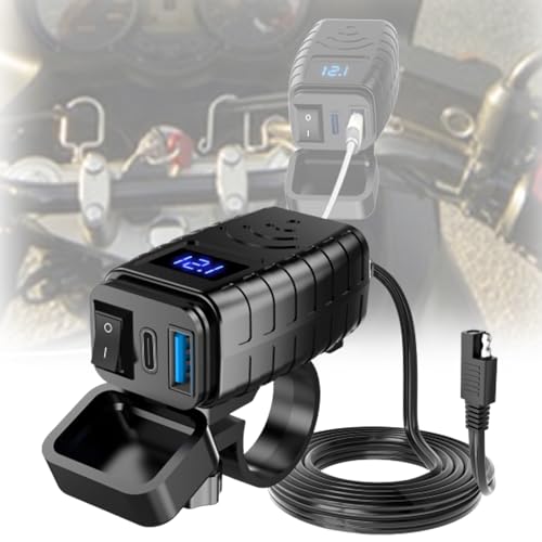 Motorcycle Phone Charger for Honda XR650L/XRM 125 Motard/Off-Road/XRM 125 Dual Sport, Weatherproof Motorcycle Handlebar Mount USB/Type-C Charger SAE to USB Dual Quick Charge 3.0