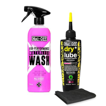 Muc-Off Waterless Wash & Dry Bike Chain Lube Bundle | 750ml High-Performance Bike Cleaner Spray + 120ml Wax-Based Chain Lube | No Rinse Bike Wash + Dry Weather Lubrication - size: 29.42 Fl Oz (Pack of 2)