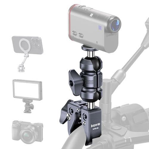 Aluminum Super Clamp Camera Mount, 25mm Ball Head with 1/4" Screw, 360° Rotatable Clamp for DSLR/Action Cameras, Fits 0.5-2" Rods, for Vlogging, Motorcycle (KCB-1) - color: KCB-1 Double Ball Mount Strong Rod Clamp