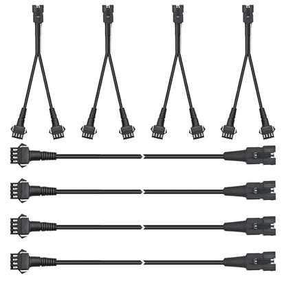 Rock Light Extension Wires 4 Pin and 2-Way Splitters 60 Inch, 8 Pcs | Rectangular Connector Pure Copper Insulated RGB LED Extension Cable for Motorcycle ATV Golf Car Truck Neon Underglow Strip