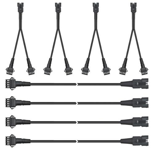 Rock Light Extension Wires 4 Pin and 2-Way Splitters 60 Inch, 8 Pcs | Rectangular Connector Pure Copper Insulated RGB LED Extension Cable for Motorcycle ATV Golf Car Truck Neon Underglow Strip