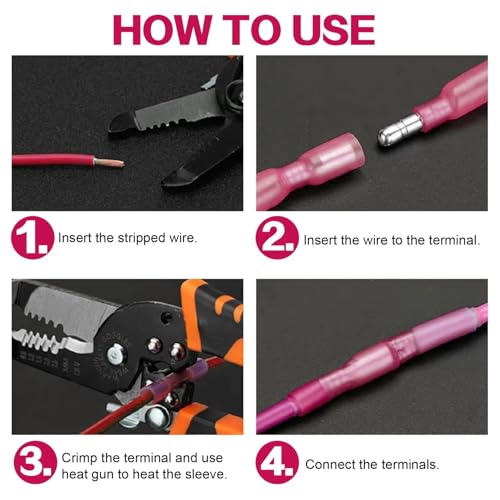300PCS Heat Shrink Bullet Connectors AWG 22-16 Red Waterproof Quick Disconnect Electrical Insulated Male&Female Wire Terminals Kit for Marine Automotive Wire Crimp Connectors - size: AWG 22-16