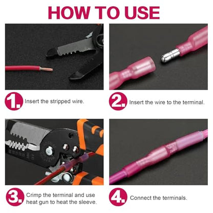 300PCS Heat Shrink Bullet Connectors AWG 22-16 Red Waterproof Quick Disconnect Electrical Insulated Male&Female Wire Terminals Kit for Marine Automotive Wire Crimp Connectors - size: AWG 22-16