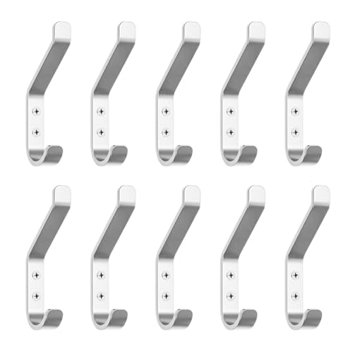 GlazieVault Coat Hook– Door Hook (10 Pack) - Heavy Duty Wall Mounted - Premium Design Rust Free Hooks - style: Flat Hooks Silver P-10