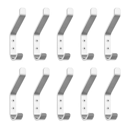GlazieVault Coat Hook– Door Hook (10 Pack) - Heavy Duty Wall Mounted - Premium Design Rust Free Hooks - style: Flat Hooks Silver P-10