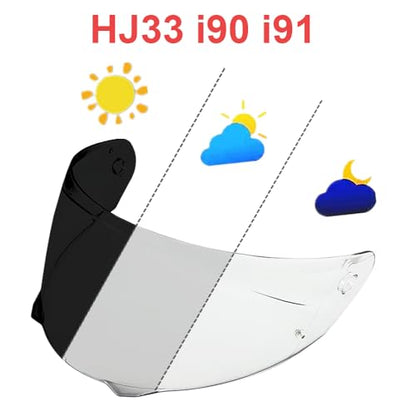 HJ-33 Helmet Visor For i90.Replacement Motorcycle Helmet Shield Compatible with HJC i90 (Photochromic Clear/Deep Black) - color: Photochromic Clear/Deep Black