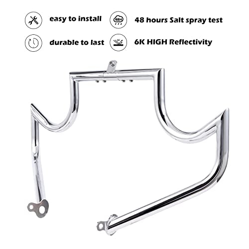 Kinglemc Crash Bar Engine Guard Highway Bar for Harley Davidson Touring Road Glide Road King Street Glide Electra Glide CVO and Trike Models 09-25 (Mustache Silver) - color: Chrome-Mustache