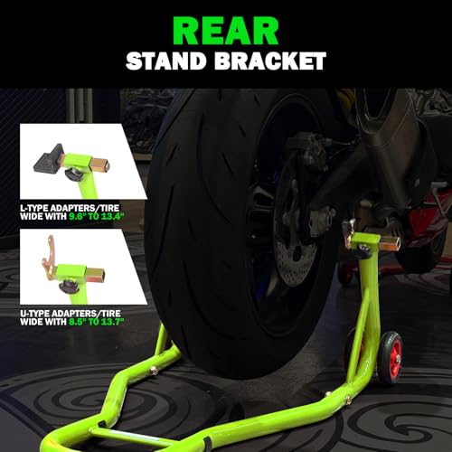 MOTO4U Motorcycle Stands Front and Rear, Front Rear Combo Stand Universal Wheel Lift Stand Swingarm Spool Lift Stand Paddock Stand Green - size: Front & Rear Stand Green