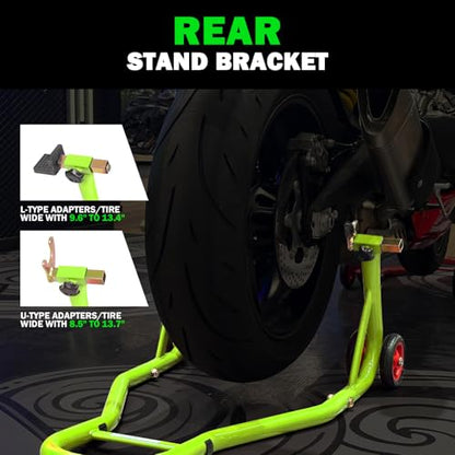MOTO4U Motorcycle Stands Front and Rear, Front Rear Combo Stand Universal Wheel Lift Stand Swingarm Spool Lift Stand Paddock Stand Green - size: Front & Rear Stand Green