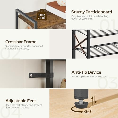 YATINEY 10-Tier Shoe Rack, 39.4" L Shoe Shelf for 45-50 Pairs of Shoes, Tall Shoe Storage Organizer with Metal Frame, Large Capacity Shoes Rack for Entryway, Closet, Rustic Brown and Black SS39BR - size: 39.4" x 11" x 68.5"