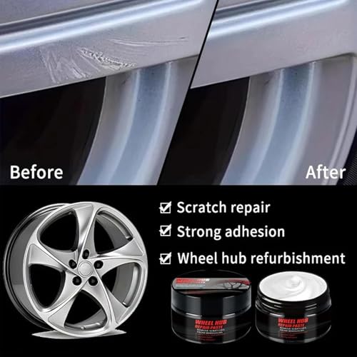 Wheel Cream, 50g Rim Scratch Repair Kit, Swirl Remover with Applicator Sponge Easy Buffing Care Design for Vehicles Trucks Rv Motorcycles Marine Auto Detailing Car