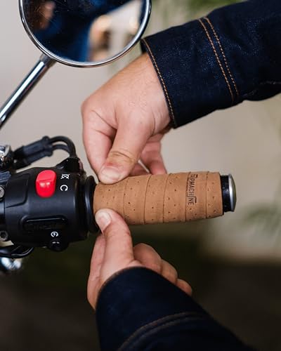 Trip Machine Company Motorcycle Handlebar Leather Grip Wrap Covers – Universal Throttle Grip Covers with Double Sided Tape – Anti-Slip Bike Handle Accessories - color: Brown Perforated