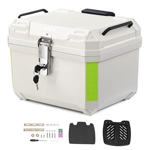 Yescom AHR 45L Motorcycle Top Case Tour Tail Box Scooter Trunk Storage Backrest White - color: White, size: 45L