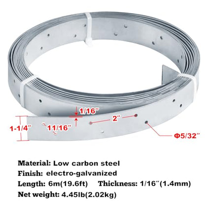 20 ft Perforated Strap Tie Brace, 1-1/4" Width Steel Coiled Strapping, 17 Gauge