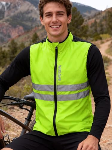 WOSAWE Men's High Visibility Cycling Wind Jacket Water Resistance Reflective Windbreaker - color: Green Vest 205, size: Large