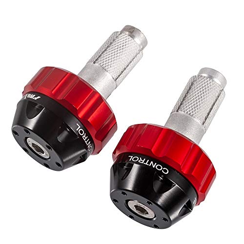 Throttle Lock Cruise Control Grip Ends Handlebar Plugs Sliders for 22mm Motorcycle Handlebar with 14mm/18mm Inner Diameter or with M6 Screw Holes (Red) - color: Red