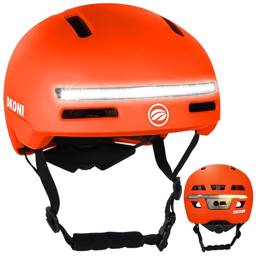 DKONI Bike Helmet with Turn Signals, USB Rechargeable Cycling Helmet for Adult, Brake Light & Front Rear LED Lights, Urban Commuter Bicycle Helmet for Men Women - color: Orange, size: L: 22″-24″ (56-61 cm)