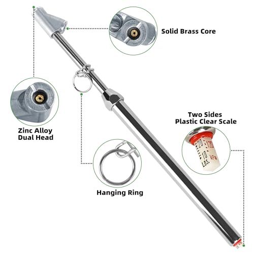 Dual Head Tire Pressure Gauge, Heavy Duty Pen Tire Air Gauge Range 10-160LBS 80-1100KPA, for Truck, RV, Car & Motorcycle（Pack of 2）