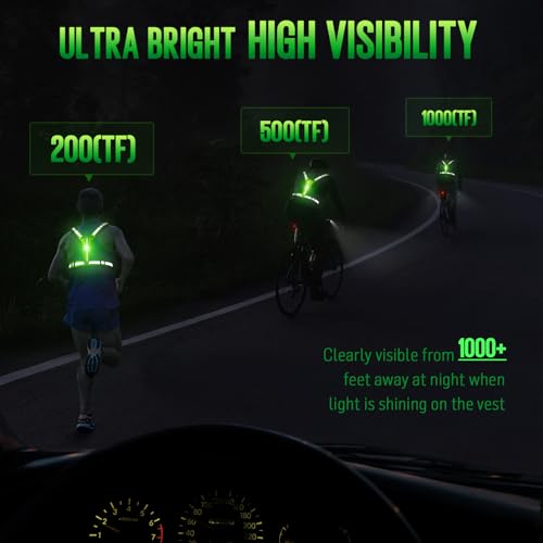 LED Rechargeable Reflective Vest with 11hrs Runtime, Light Up Safety Gear for Night Running Walking Cycling, USB Rechargeable - color: Green