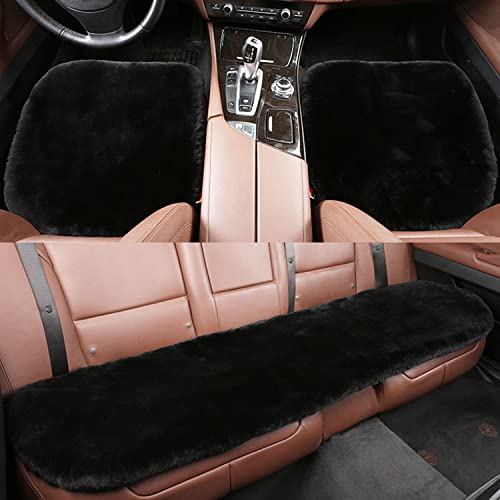 3 Packs Genuine Sheepskin Car Seat Cushion Natural Fur Wool Seat Cover for Cars Trucks SUV Soft Comfort Office Chair Protector Pad Car Accessories Universal Fit - color: Black
