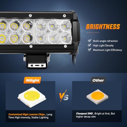 Nilight LED Light Bar with Yellow/Black Covers 2 PCS 12 Inch 72 W Spot Flood Combo Off Road Lights Super Bright Driving Fog Boat Lighting for Trucks Pickup Golf Cart SUV ATV UTV 4x4 Van Camper - color: White+Yellow Black Cover