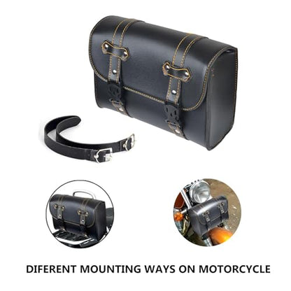 Goldfire Motorcycle Fork Bag Handlebar Tool Pouch Sissy Bar Roll Bags with 2 Extra Strength Straps PU Leather Organizers (Black-yellow Line) - color: Black-yellow line