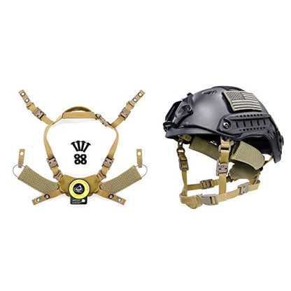 Tactical Helmet Chin Strap Adjustable Dial 4 Points Suspension System with Bolts and Screws for Tactical Fast MICH Bump Helmet Accessory - color: Khaki