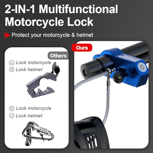 JAGASOL Motorcycle Lock & Helmet Lock Combo, Anti Theft Handlebar Lock, Max 1.5'', Blue - color: Blue