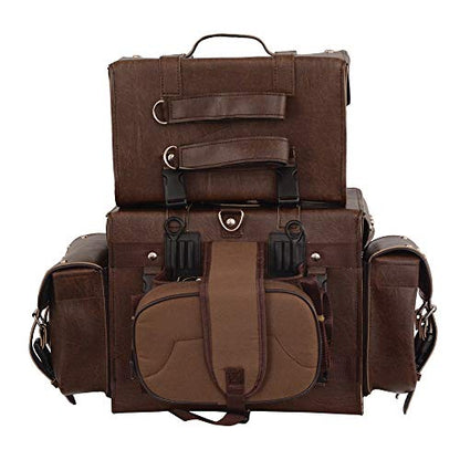 Motorcycle 2 pc Retro Brown Touring Back pack Studed Sissy Bar Bag Luggage Waterproof Rain Cover