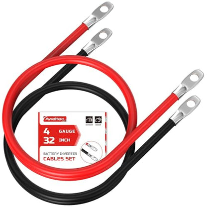 4 AWG Battery Cable, 4 AWG 32 Inch Pure Copper Battery Inverter Cables with 3/8" Tabs on Both Ends Set for Automotive Solar Power Inverter Marine Boat RV Car Motorcycle (Red and Black) - size: 32 Inch