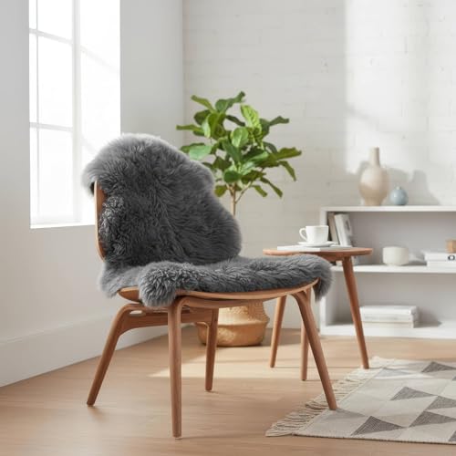 Super Area Rugs Dark Gray Sheepskin Rug - Super Soft Genuine Sheep Skin Fur Rugs - 2x3ft Fluffy Seat Cushion and Chair Cover - Great for Motorcycle Seats - color: Grey, size: 2' x 3' (Natural)