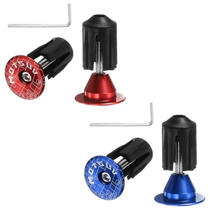 HARFINGTON 2Pair Bike Handlebar End Plugs Aluminum Bar End Caps 16-21mm Adjustment Expanding Locking with Tool for MTB Road BMX Fixed Gear Bike, Red Blue - color: Red Blue