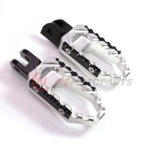 MC MOTOPARTS Silver Front Wide CNC Touring Foot Pegs Compatible with MT-07 MT-09 Tracer 13-18 YZF R3 15-18 MT-10 16-19 - color: Silver, size: No Extension