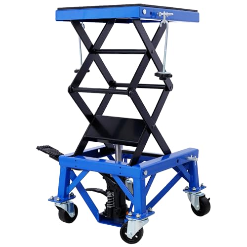 300 lbs Hydraulic Motorcycle Scissor Jack Lift Foot Step Wheels for Small Dirt Bikes,Blue Color