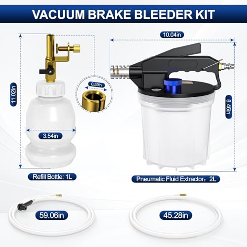 Luney Brake Bleeder Kit, Pneumatic Brake Fluid Bleeder Kit, One Person Operation Vacuum Brake Bleeder & Clutch Bleeding Kit with 1L Refilling Bottle & 16 Adapters for Automotive Brake System