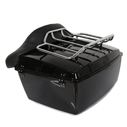 ECOTRIC Luggage Trunk Compatible with 1997-2013 Harley Road King Electra Glide Road Glide Street Glide King Motorcycle Trunk W/Top Rack - color: Black, size: King Tour Pack W/ Backrest Pad & Top Rack