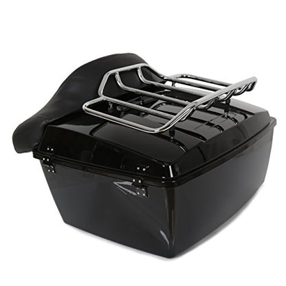 ECOTRIC Luggage Trunk Compatible with 1997-2013 Harley Road King Electra Glide Road Glide Street Glide King Motorcycle Trunk W/Top Rack - color: Black, size: King Tour Pack W/ Backrest Pad & Top Rack