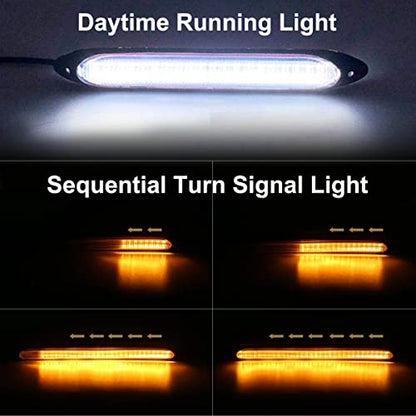 Exterior Car LED Lights, 2Pcs Flexible Daytime Running Light Strip Waterproof Auto Headlight Sequential White Turn Signal Yellow Led Light, 13.6 Inches - size: 13.6 inches