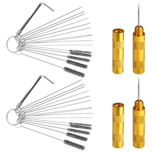 4 Pack Carburetor Cleaning Kit, Torch Tip Dirt Removal Set for Jets Nozzles Orifices, Throttle Body Tools for Chainsaw Motorcycle ATV Carb Welding Stove Shower Head Maintenance - style: 20 Needles & 10 Brushes & 2 Wrenchs & 2 Picks