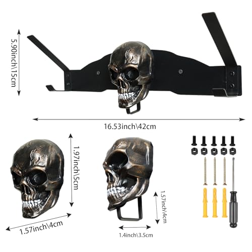 Metal Helmet Wall Mount for 2 Full Face Helmets, Garage Organizer & Gear Rack with Removable Skull Art, Ideal Gift for Father’s Day