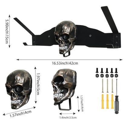 Metal Helmet Wall Mount for 2 Full Face Helmets, Garage Organizer & Gear Rack with Removable Skull Art, Ideal Gift for Father’s Day