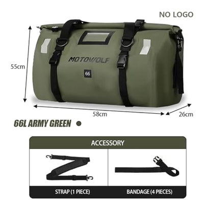 Waterproof PVC Motorcycle Dry Bag 66L Motorcycle Tail Saddle Bag Travel Luggage Storage Bag Roll Pack Bag Green - color: Green no logo