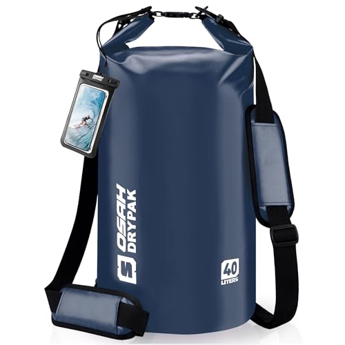 Waterproof Dry Bag, 5L/10L/20L/30L/40L Roll Top Lightweight Storage Backpack with Phone Case for Women & Men, Floating Waterproof Sack for Travel, Swimming, Kayaking, Paddle Board, Camping & Beach - color: DARK BLUE, size: 40L