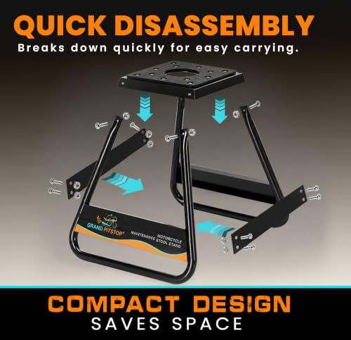 GRAND PITSTOP Heavy Duty Motorcycle Stand - Universal Dirt Bike Maintenance Stand, Powder Coated Steel, Non-Slip Off-Road MX Stand (Black)