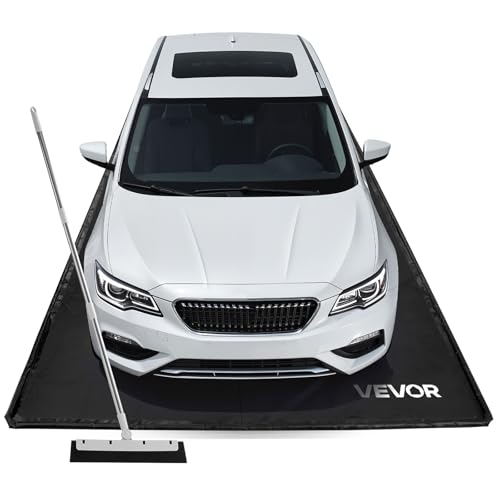 VEVOR Containment Mat, 8 ft 6 in x 20 ft, Non-Slip PVC Garage Floor Mat with a Cleaning Squeegee, Heavy Duty Durable Waterproof Protection from Snow, Rain and Mud for Cars SUVs Trucks Parking, Black - size: 8 ft 6 in x 20 ft