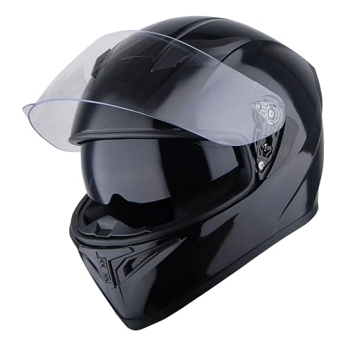 1STorm Motorcycle Street Bike Dual Visor/Sun Visor Full Face Helmet Mechanic Glossy Black, Size Small(53-54 CM,20.9/21.3 Inch) - color: Glossy Black, size: Small
